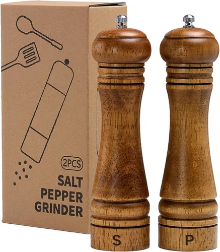 Miniatura 11 de Molinillo de sal y pimienta de madera, molinillo de sal y pimienta, cocteleras de madera de roble con molinillos de cerámica ajustables, 10
