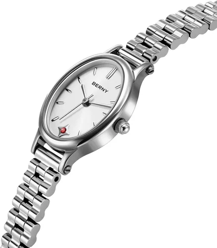 Miniatura 2 de BERNY Relojes de plata para mujer, delicado reloj de pulsera para mujer, reloj de pulsera pequeño impermeable 3ATM, reloj de cuarzo analógico