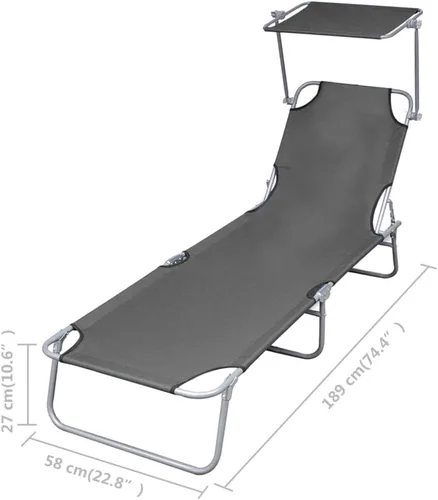 Miniatura 7 de vidaXL Tumbona plegable con toldo, color gris acero