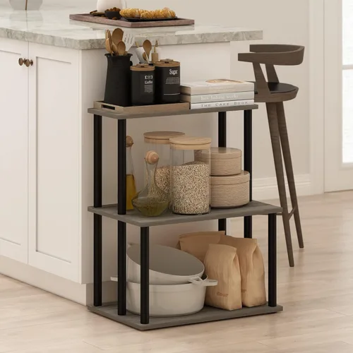 Miniatura 2 de Furinno Turn-N-Tube - Estantería de almacenamiento de cocina de 3 niveles, no requiere herramientas, roble francés gris/negro