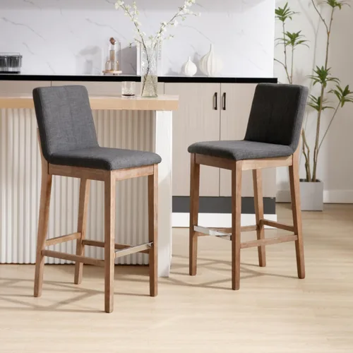 Miniatura 18 de Kmax Juego de 2 taburetes de bar de 26 pulgadas de altura de mostrador, taburetes tapizados para encimera de cocina con soporte trasero, taburetes