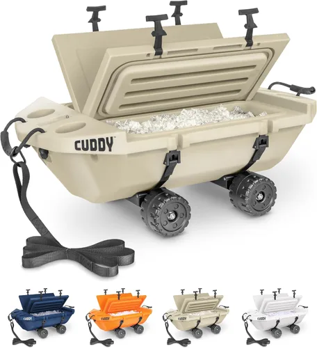 Miniatura 9 de CUDDY Enfriador Rodante con Ruedas – 40 QT Enfriador Flotante Anfibio y Recipiente de Almacenamiento Seco - Naranja, Azul Marino, Tostado o Blanco