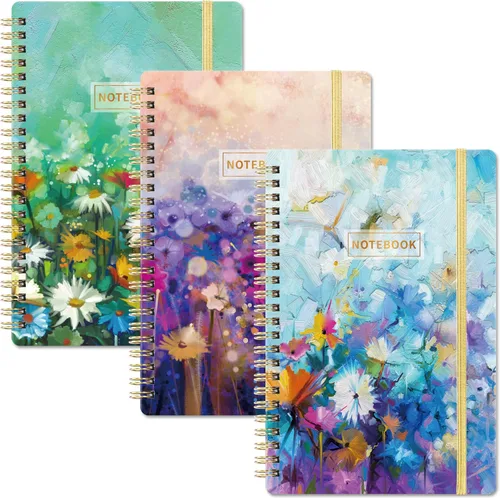 Cuaderno en Espiral - Paquete de 3 Cuadernos A5 con Renglones, 21 x 15 cm, 3 × 160 Páginas, Diario para Mujeres, Cuaderno con Renglones