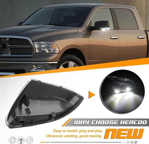 Miniatura 2 de HERCOO Conjunto de Lámpara de Luz LED de Espejo Lateral con Señal de Giro y Luz de Charco Compatible con Dodge Ram 1500 2500 2010-2018, Ram 1500