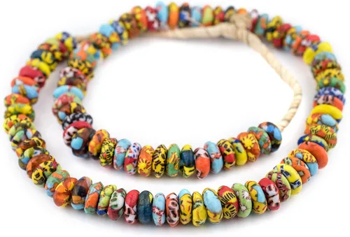 Miniatura 3 de The Bead Chest Fused Rondelle - Cuentas de vidrio reciclado de 0.551 in, hilo brillante de 24 pulgadas, hecho a mano en Ghana para fabricación