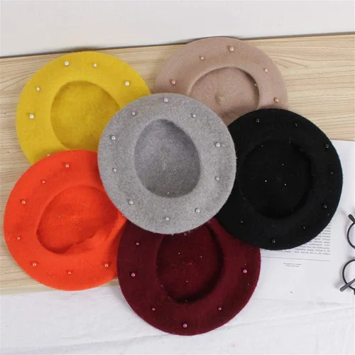 Miniatura 3 de Gorros de boina de perlas para bebés y niñas, sombreros de lana para fiesta de bebé, sombreros de primavera y verano, accesorios para bebés de 2 a 6