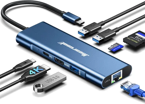 Hiearcool Concentrador USB C, estación de acoplamiento HDMI 8 en 1 USB-C a 4K 60Hz, adaptador multipuerto Ethernet USBC de 100 W PD Dock compatible