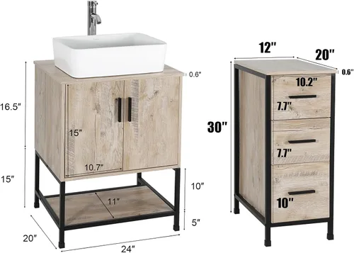 Miniatura 2 de eclife Combo de Tocador de Baño de 36" con Lavabo, Gabinete Moderno de Soporte de Metal con Estante Inferior y Gabinete Lateral de Almacenamiento