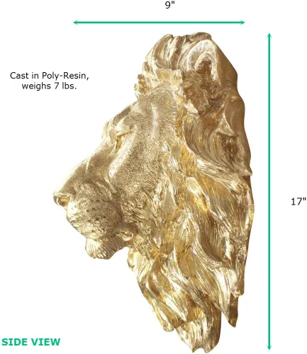 Miniatura 5 de Wall Charmers - León en oro – Fauxidermia de imitación montado en el busto de la cabeza falsa decorativa de resina falsa montaje animal taxidermia