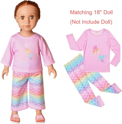 Miniatura 17 de QPANCY Conjunto de pijamas a juego para niñas y muñecas, pijamas de manga larga para otoño e invierno