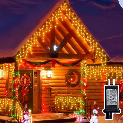 Miniatura 8 de Luces de Navidad de carámbano para exteriores - 200 LED 6.4+4.9 m 8 modos, cortina de luces de hadas en forma de guirnalda, enchufables