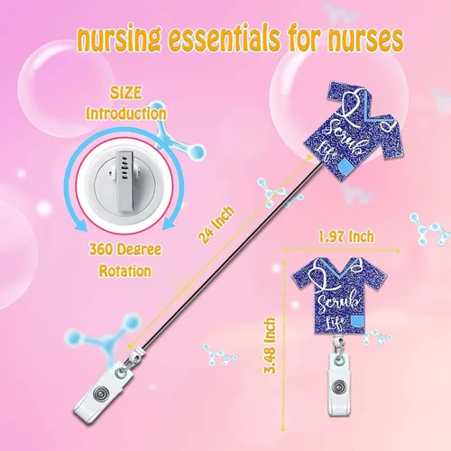 Miniatura 3 de Scrub Life - Soporte para carrete de insignia, azul marino, retráctil, para enfermeras, lindo y divertido clip para insignia, RN LVN LPN CNA