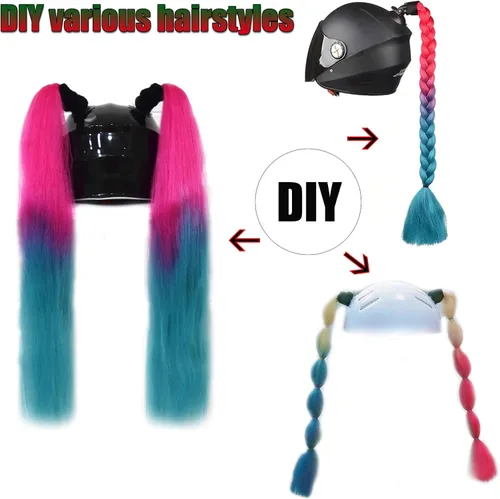 Miniatura 2 de 2 piezas de casco de coleta para motocicleta, cola de caballo, casco de bicicleta, trenzas de pelo para cualquier casco, decoración, copa