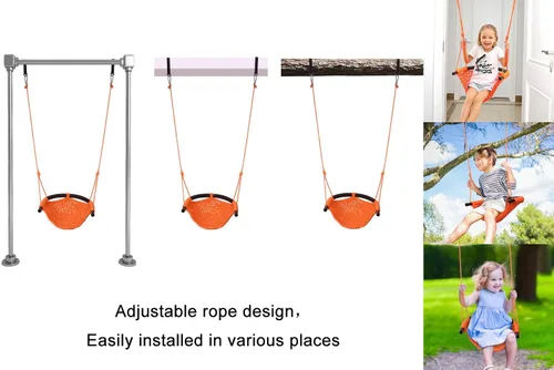 Miniatura 5 de JKsmart Asiento de columpio para niños con cuerda resistente, juego de columpio seguro para niños, perfecto para interior, exterior, patio de Naranja