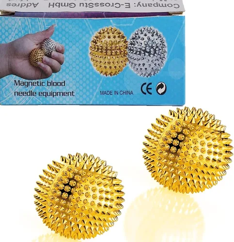Bola Magnética de Masaje para Manos - Bolas de Acupuntura con Púas para Adultos y Niños - Dorado 1 Par para Alivio del Dolor, Presión y Estrés -