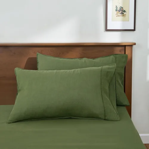 S VICTORY SYMBOL Juego de 2 fundas de almohada de lino 100% orgánico de 20 x 30 pulgadas, lino natural francés suave y duradero, color verde enebro,