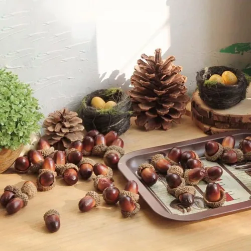 Miniatura 8 de Queenbox 50 piezas de bellota artificial y gorra, bricolaje, Navidad, Acción de Gracias, decoración para el hogar, otoño, invierno, vacaciones