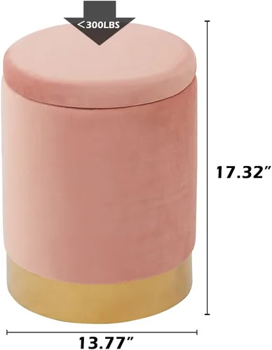 Miniatura 2 de Otomán de Almacenamiento de Terciopelo Reposapiés Taburete Multiusos con Base de Metal Taburete Moderno Redondo para Tocador Silla Otomán Reposapiés