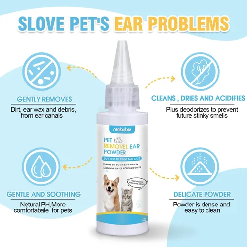 Miniatura 2 de Kit de polvo para orejas de perro para depilación – 1.48 oz de polvo para orejas para perros con pinzas curvas, ayuda a eliminar el exceso de vello