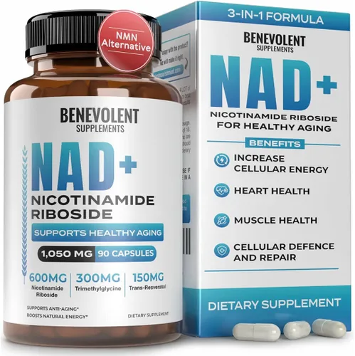 Benevolent NAD+ Suplemento de 1050 mg, absorción máxima 3 en 1 NAD suplementos para mujeres y hombres con ribósido de nicotinamida,