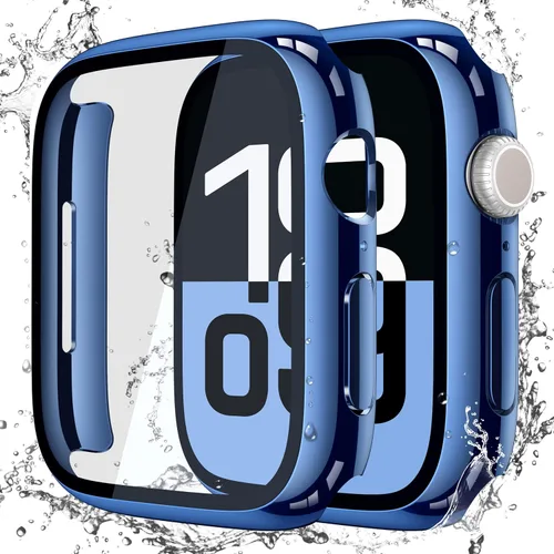 Miniatura 13 de Misxi Paquete de 2 fundas impermeables con botón diseñadas para Apple Watch Series 3 Series 2 de 38mm, funda rígida de policarbonato anticaídas