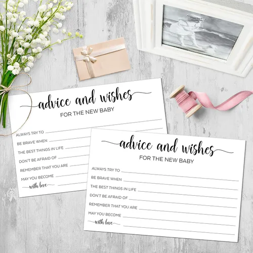 Miniatura 3 de 321Done Consejos y deseos para el nuevo bebé, fabricado en Estados Unidos, 4x6 blanco, divertidas ideas de juegos de baby shower para mamá, futuros