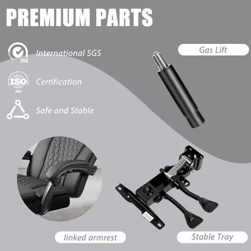 Miniatura 7 de LEMBERI Silla de oficina ejecutiva de 400 libras con reposapiés, silla de escritorio ergonómica resistente grande y alta con reposacabezas Negro