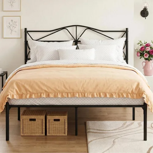 Miniatura 12 de VECELO Base de cama de plataforma de metal tamaño individual con cabecera y estribo, base de colchón de soporte de listones resistentes, no necesita