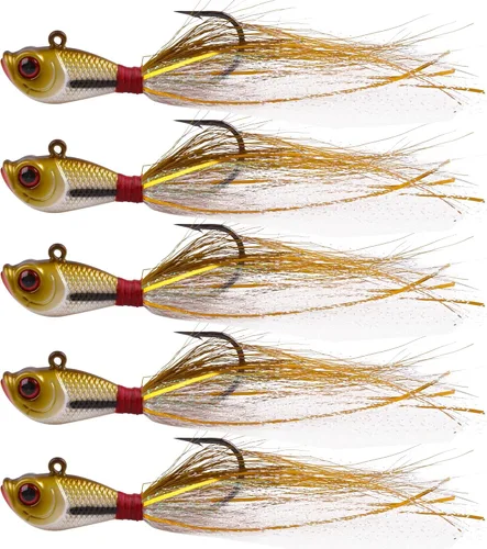 Bucktail Jigs - Señuelo de agua salada para platija de bajo, 5 piezas de cola de cubo para cabello de cola de cubo, anzuelos de cola de cubo para