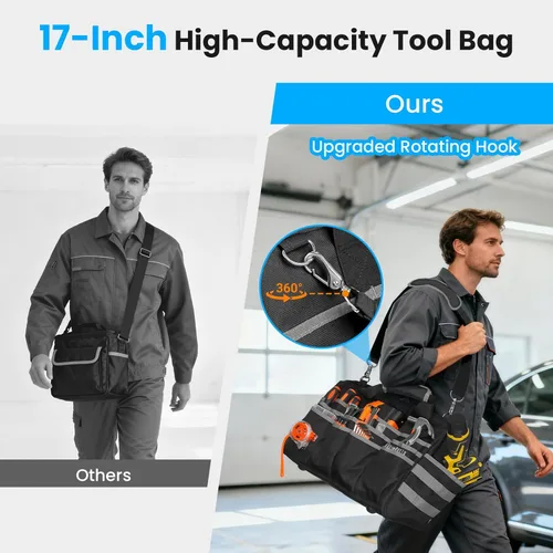Miniatura 6 de Bolsa de herramientas resistente, bolsas de herramientas de 17 pulgadas para hombres con múltiples bolsillos, bolsa organizadora de herramientas