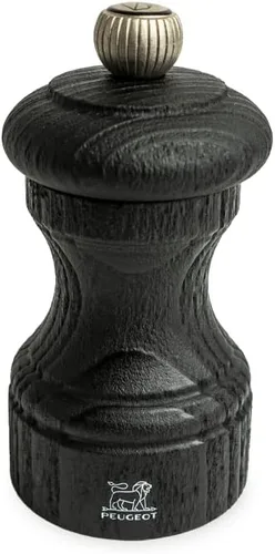 Molinillo de pimienta de madera reciclada manual y su pimienta de comercio justo, acabado negro, 3.9 in - 4 pulgadas