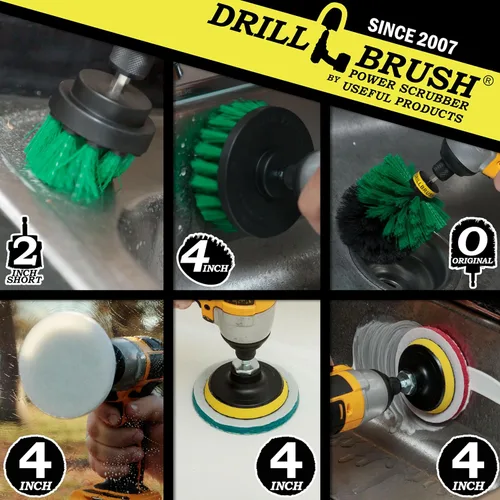 Miniatura 2 de Drillbrush Suministros de limpieza de cocina – Almohadillas para fregar todo el hogar y cepillos de rigidez media – Kit de cepillo de limpieza
