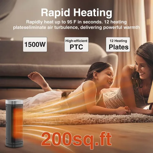 Miniatura 2 de Calentador de espacio portátil, calentadores eléctricos de 1500 W con control remoto, calentador de cerámica de calentamiento rápido PTC