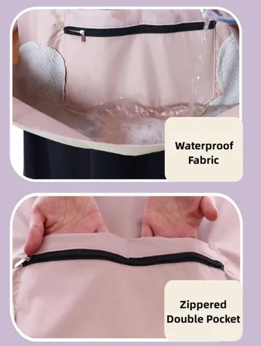 Miniatura 5 de Delantal de cocina para mujer con bolsillos grandes, delantal impermeable de manga larga para cocinar, hornear, limpiar el trabajo Verde