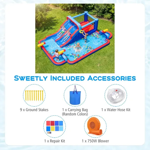 Miniatura 4 de BOUNTECH Parque inflable de toboganes acuáticos, castillo de salto de 21 x 13 pies con toboganes dobles para diversión de carreras, soplador GFCI