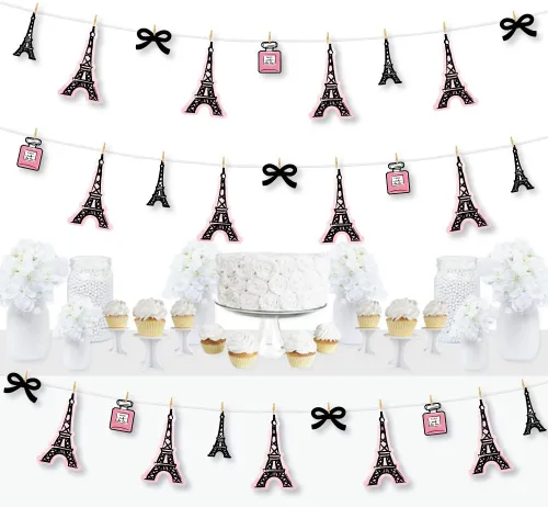 Big Dot of Happiness París, Ooh La La - Decoración temática de París para baby shower o fiesta de cumpleaños, guirnalda de pinzas para la ropa, 44