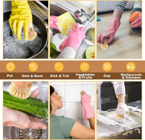 Miniatura 4 de Nuenen 12 paquetes de cepillos de bambú para lavar platos, juego de estropajos de madera para la cocina con cerdas naturales de sisal para ollas