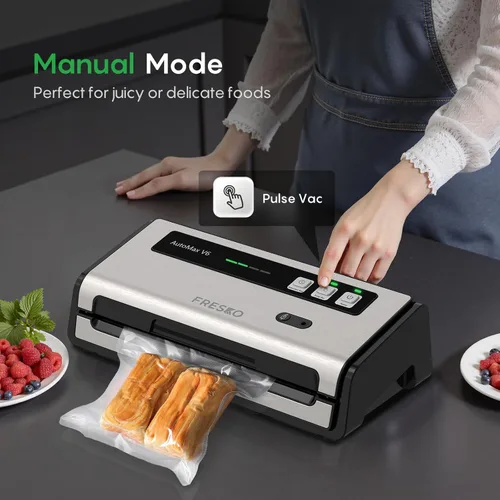 Miniatura 5 de FRESKO Selladora de Alimentos al Vacío con Detección Automática de Bolsas, Doble Sellado Térmico, Almacenamiento Integrado de Rollos de Bolsas