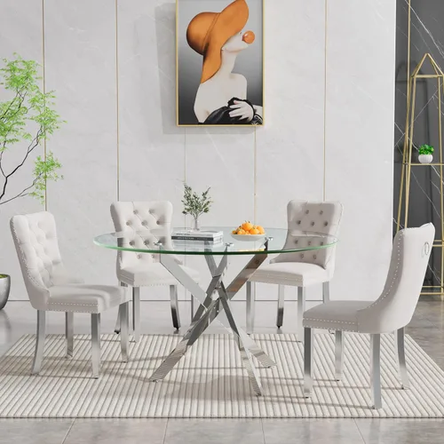 Miniatura 43 de Juego de 4 mesas de comedor de cristal para 4, juego de 4 mesas y sillas de cocina modernas, juego de mesa de comedor de cocina de 5 piezas con mesa