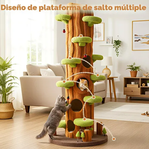 Miniatura 7 de NUNU LAB Árbol para gatos de 90.5 pulgadas de alto – Torre grande de árbol mágico para gatos con postes rascadores de sisal, escondite lateral