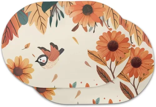 Miniatura 32 de Blue Flower Dining Table Mats Set of 2 Hummingbird Heat Resistant Placemats Washable and Wipeable Non Slip Place Mat, Waterproof Modern Dining Table