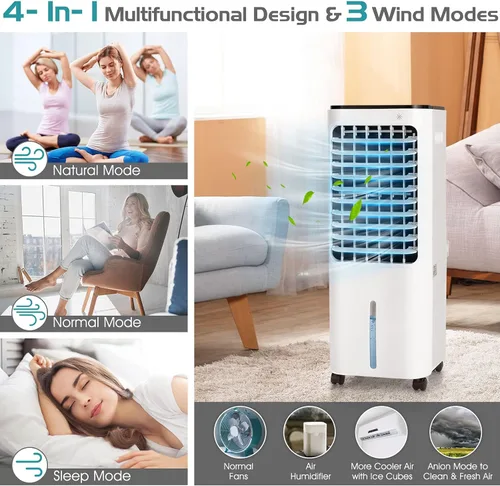 Miniatura 2 de GOFLAME Enfriador de aire evaporativo 4 en 1, ventilador de refrigeración de aire portátil humidificador de aire con 4 paquetes de hielo y control