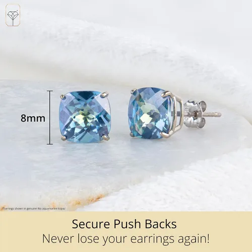 Miniatura 3 de Amazon Collection Aretes de plata de ley 925 con piedra natal de corte cojín para mujer
