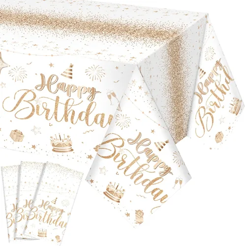 Miniatura 22 de Tudomro 3 piezas de manteles de feliz cumpleaños, manteles de plástico para decoración de fiesta de cumpleaños, paños rectangulares para baby Negro