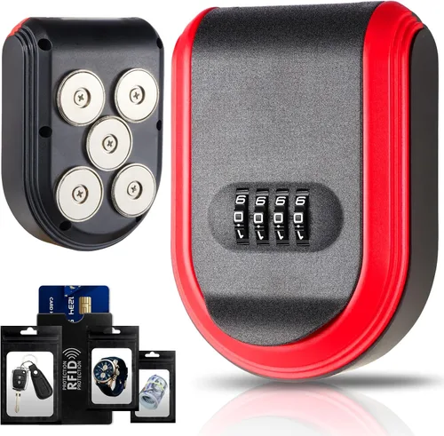 Miniatura 9 de Caja magnética para llaves debajo del automóvil con 5 imanes fuertes, oculta una llave en el exterior con caja de bloqueo de combinación
