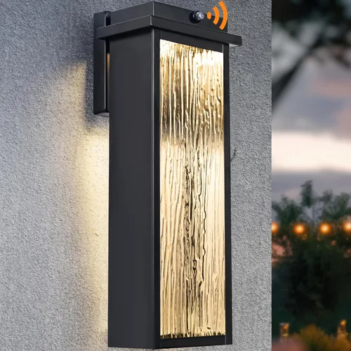 VenzBlomia Lámpara de pared exterior de 16" en negro del atardecer al amanecer LED, lámpara de iluminación exterior grande, lámpara de pared montada