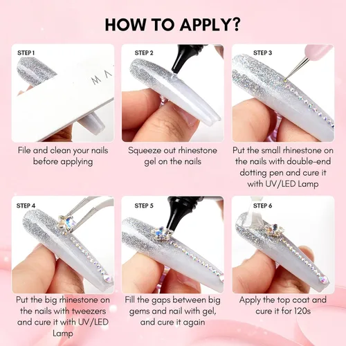 Miniatura 7 de Makartt Pegamento en gel para strass de uñas - 60ML Pegamento en gel súper fuerte para strass, decoraciones de encanto de arte 3D, gemas brillantes