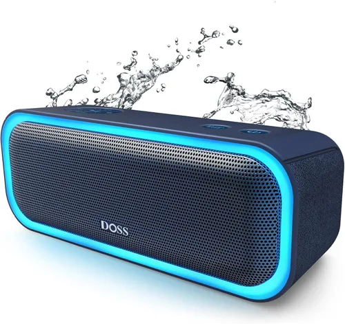 DOSS Bocina SoundBox Pro Bluetooth inalámbrica portátil con sonido estéreo de 20 W, bajos adicionales activos, conexión inalámbrica estéreo, luces