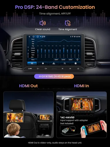 Miniatura 4 de A5L Estéreo de coche Android de 10.1 pulgadas de doble DIN, CarPlay inalámbrico y Android Auto, DriveChat AI, Salida HDMI, Control IoT, Arranque