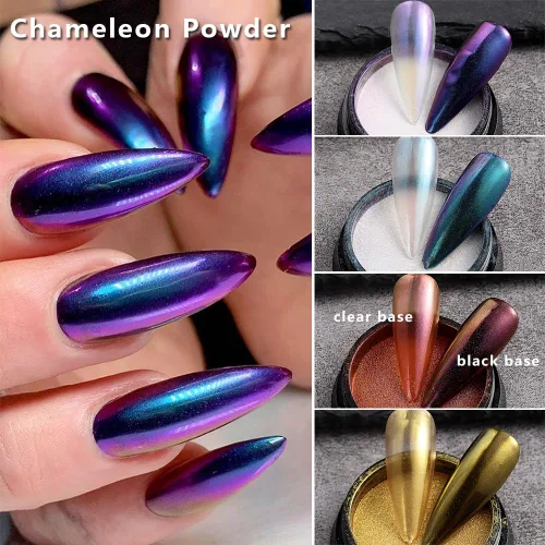 Miniatura 3 de Juego de polvos de uñas cromados de 16 colores, efecto espejo metálico holográfico Aurora Chameleon, pigmento con purpurina para esmalte de gel
